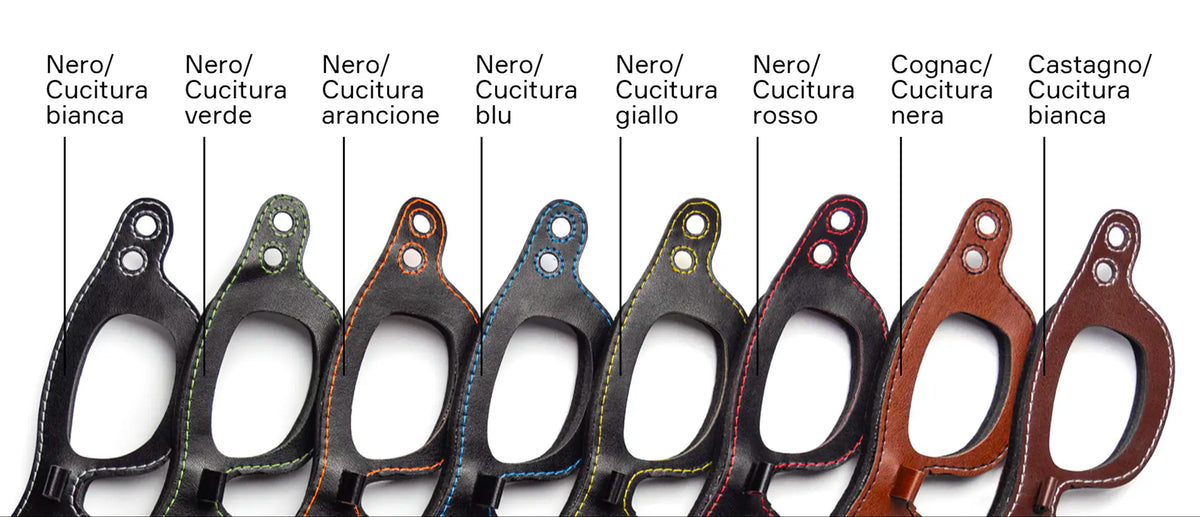 Dettaglio Emblema occhiali Special Custom mascherine in similpelle vari colori e cuciture disponibili.