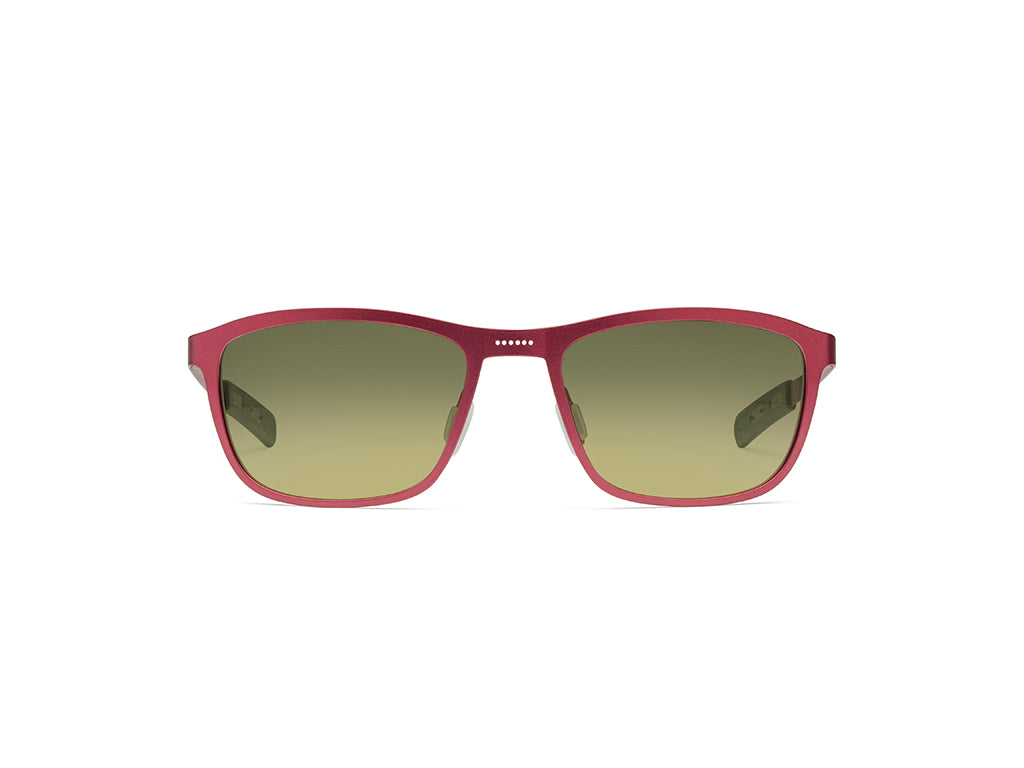 Dettaglio Atom Rosso Lente Verde Sfumata frontale
