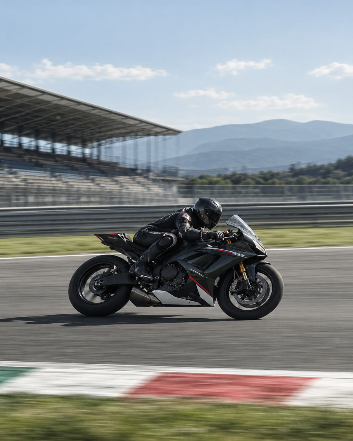 Foto che rappresenta un motciclista che guida in pista. 