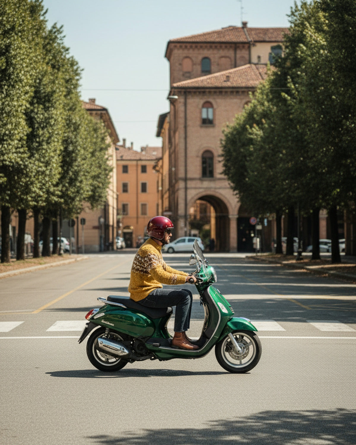 Foto che rappresenta un mociclista che guida in città.
