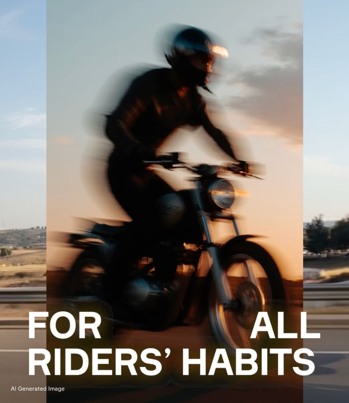 Foto che ritrare un motociclista adventure con lo sfondo di una strada urbana. Serve a far capire che Emblema con i suoi occhiali risponde a tutti i tipi di moticiclisti. 