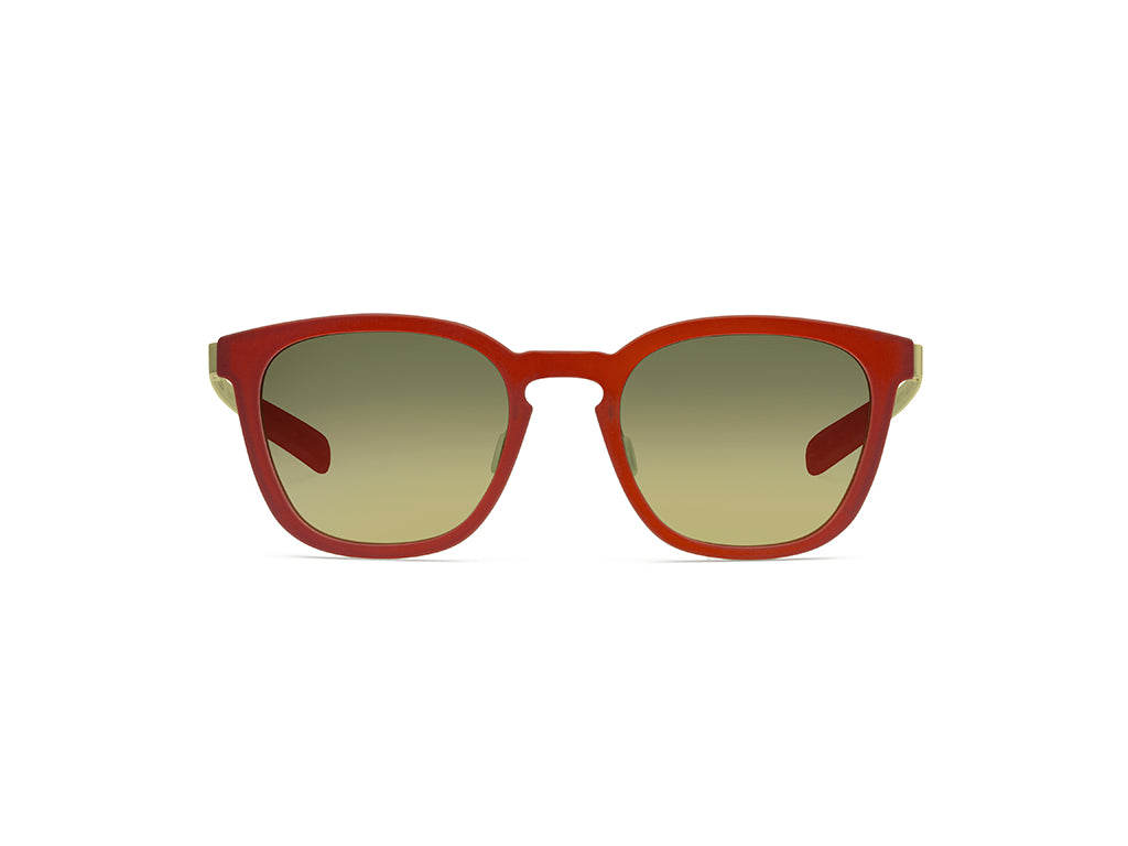 Dettaglio MyCity Panthos Rosso Oro Lente Verde Sfumata frontale