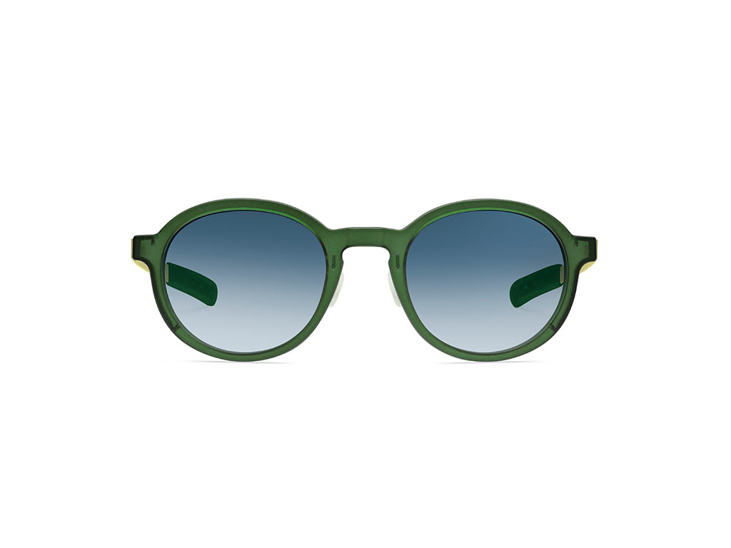Dettaglio MyCity Arrotondato Verde Oro Lente Blu Sfumata frontale