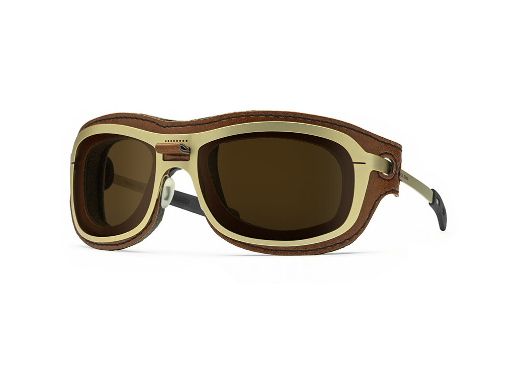 Dettaglio Special Custom Oro Lente Marrone mascherina Cognac laterale
