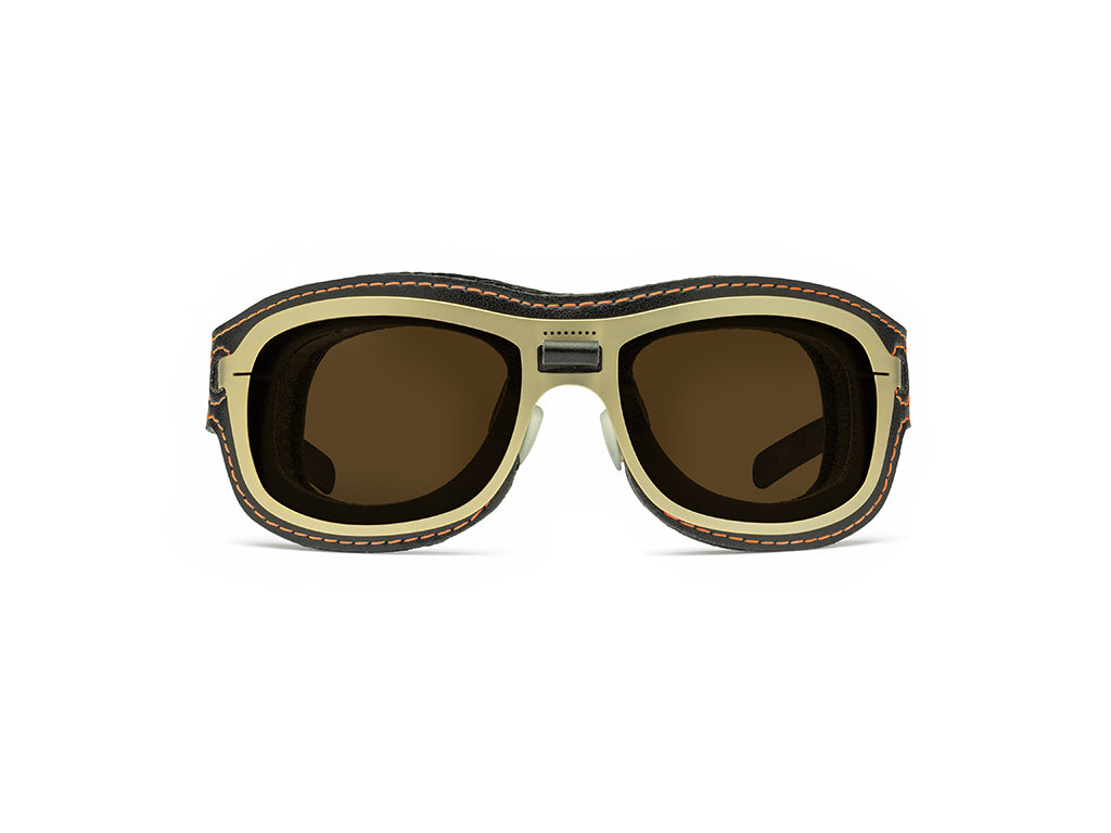 Dettaglio Special Custom Oro Lente Marrone mascherina Nero Arancio frontale