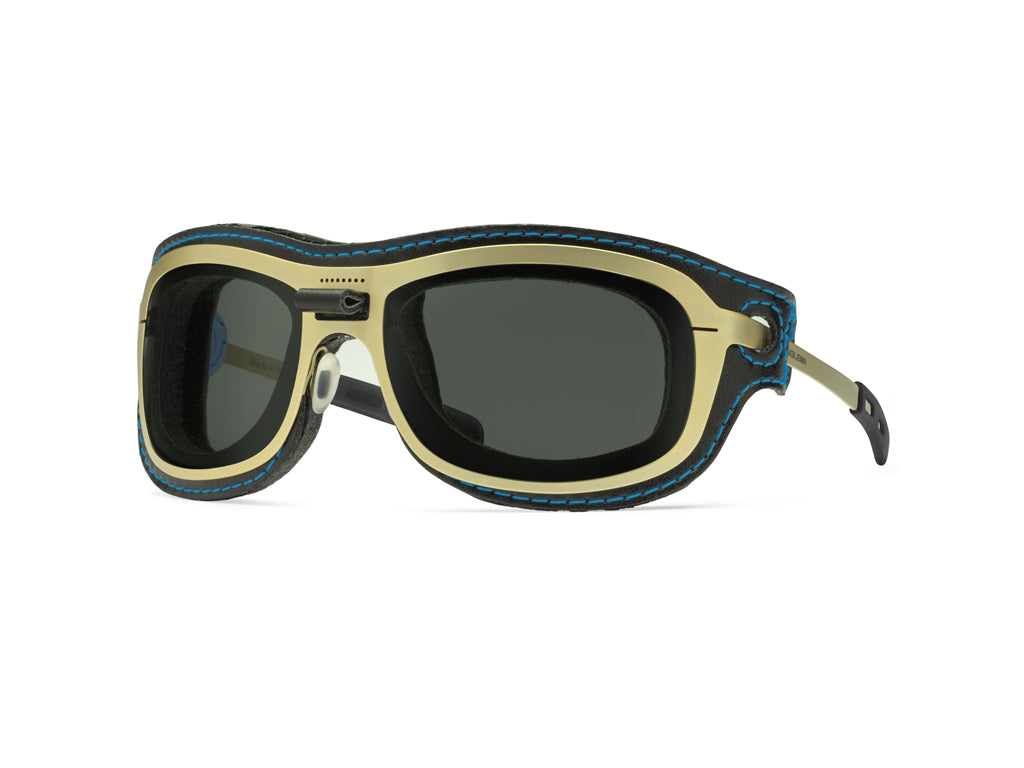 Dettaglio Special Custom Oro Lente Fumo mascherina Nero Blu laterale