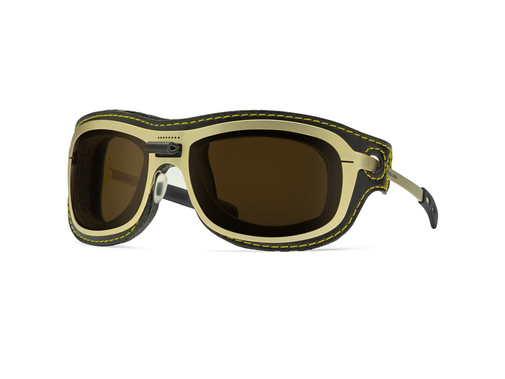 Dettaglio Special Custom Oro Lente Marrone mascherina Nero Giallo laterale