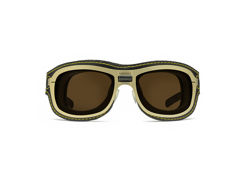 Dettaglio Special Custom Oro Lente Marrone mascherina Nero Gialla frontale