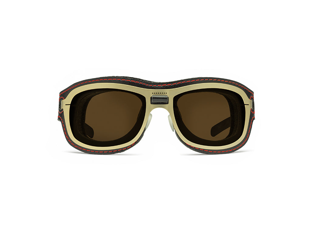 Dettaglio Special Custom Oro Lente Marrone mascherina Nero Rossa frontale