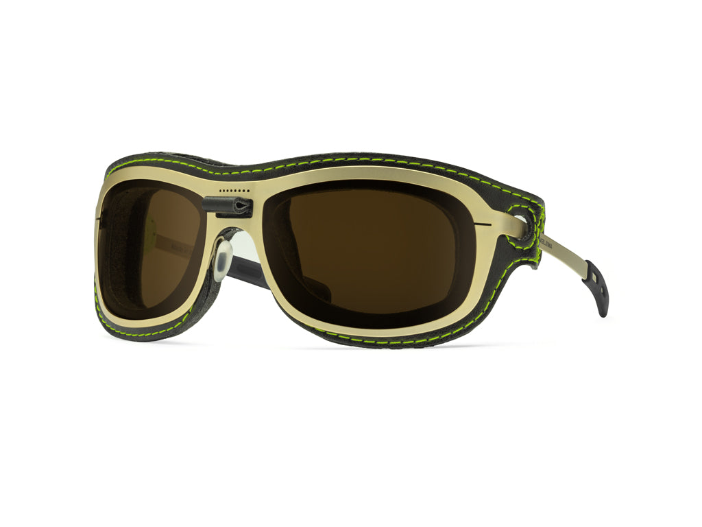 Dettaglio Special Custom Oro Lente Marrone mascherina Nero Verde laterale