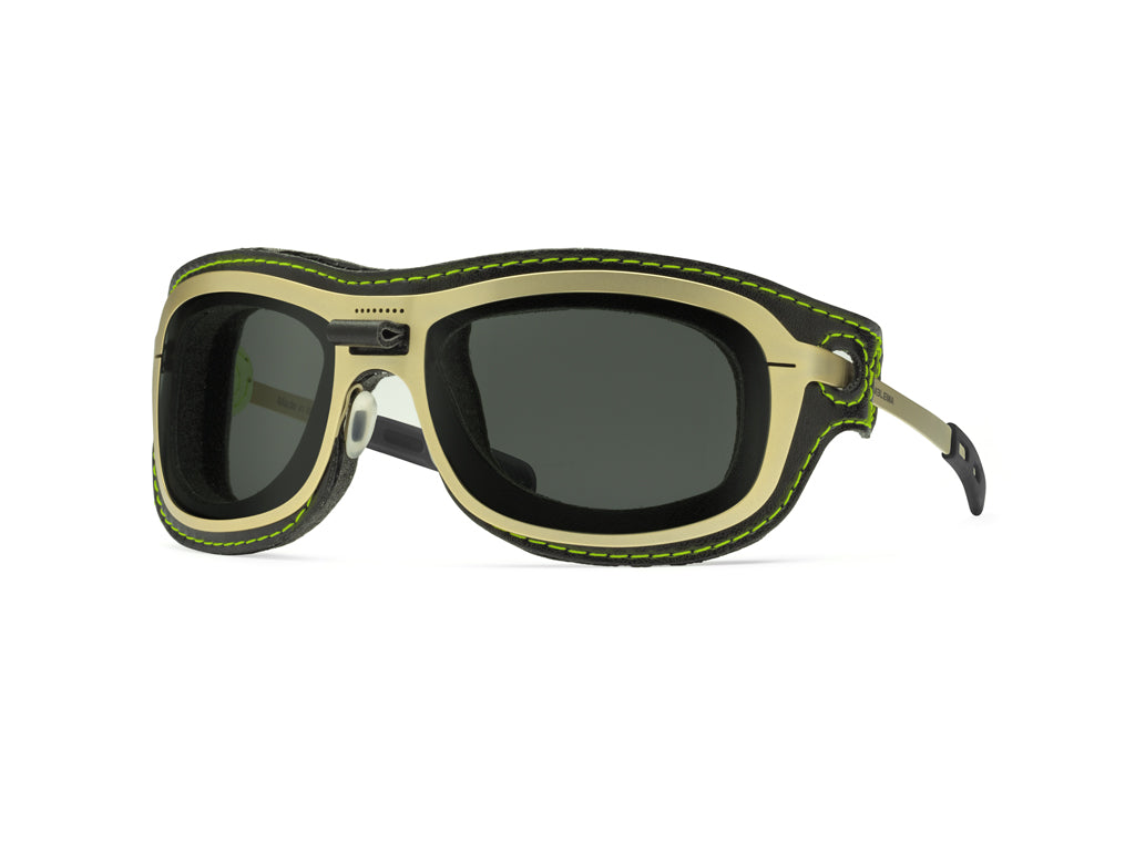 Dettaglio Special Custom Oro Lente Fumo mascherina Nero Verde laterale