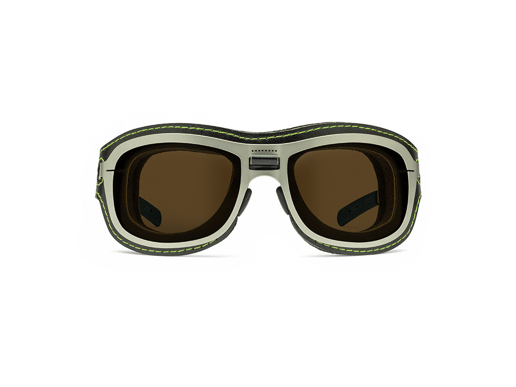 Dettaglio Special Custom Palladio Lente marrone mascherina nero verde frontale
