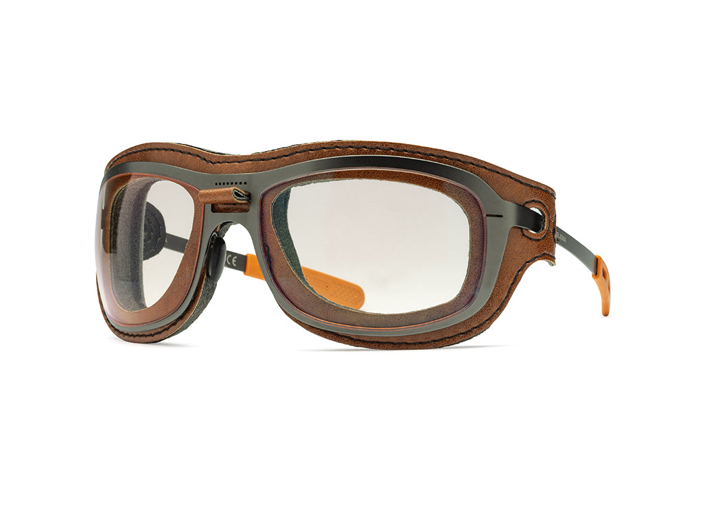 Dettaglio Special Custom Rutenio Lente Ambra mascherina Cognac laterale