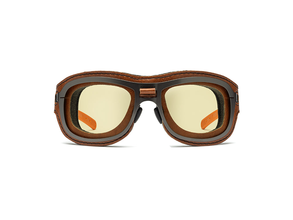Dettaglio Special Custom Rutenio Lente Gialla mascherina Cognac frontale