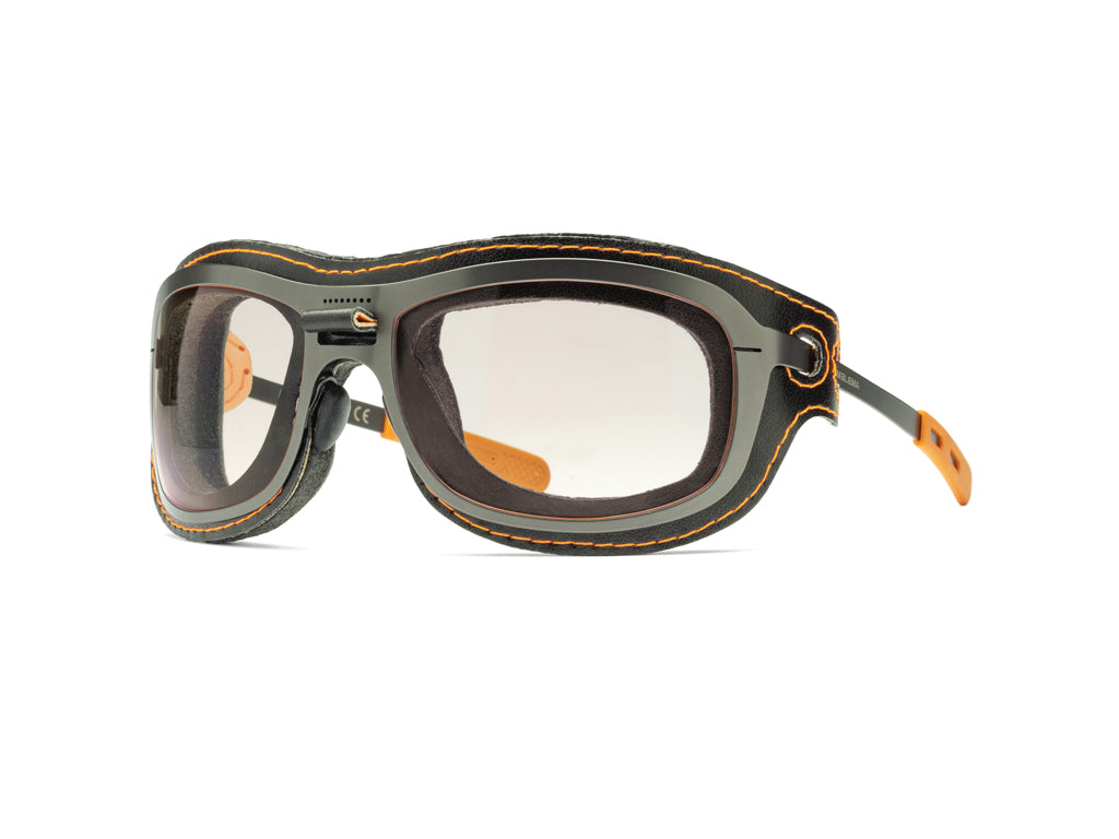 Dettaglio Special Custom Rutenio Lente Ambra mascherina Nero Arancio laterale