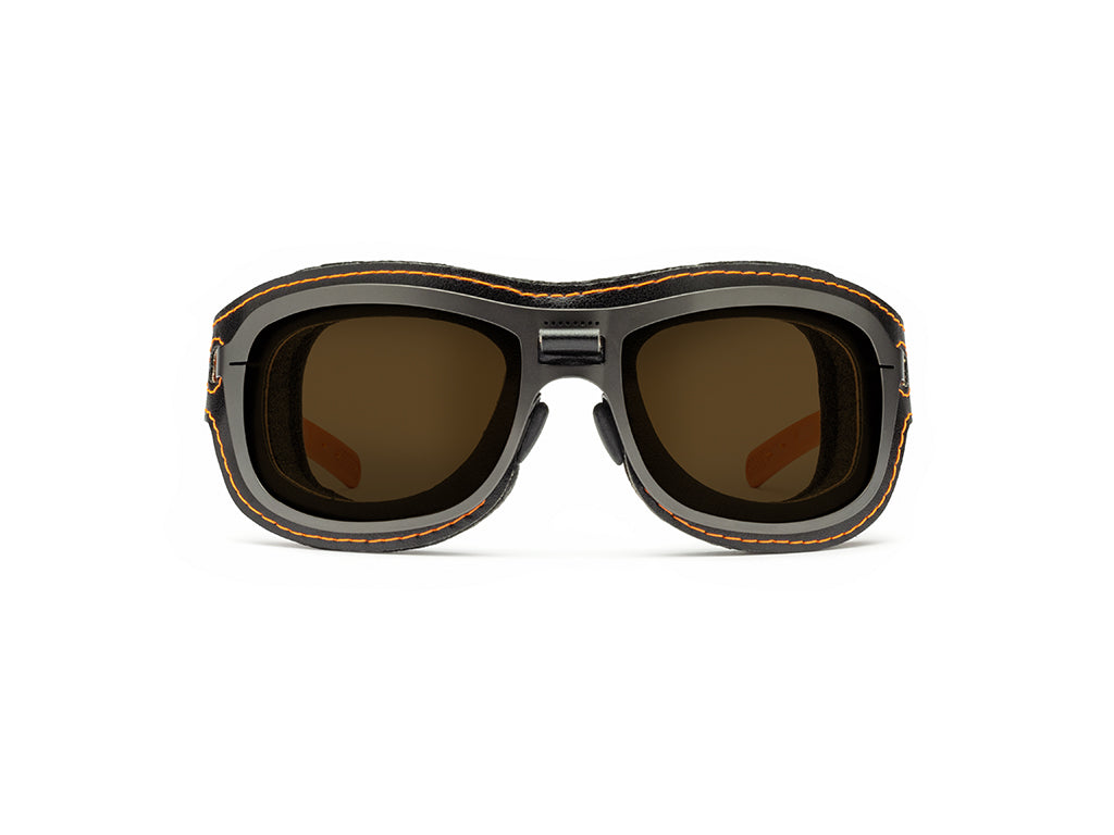 Dettaglio Special Custom Rutenio Lente Marrone mascherina Nero Arancio frontale