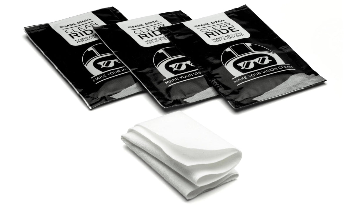 panni asciutti lavabili che compongono il kit anitfog clear ride.